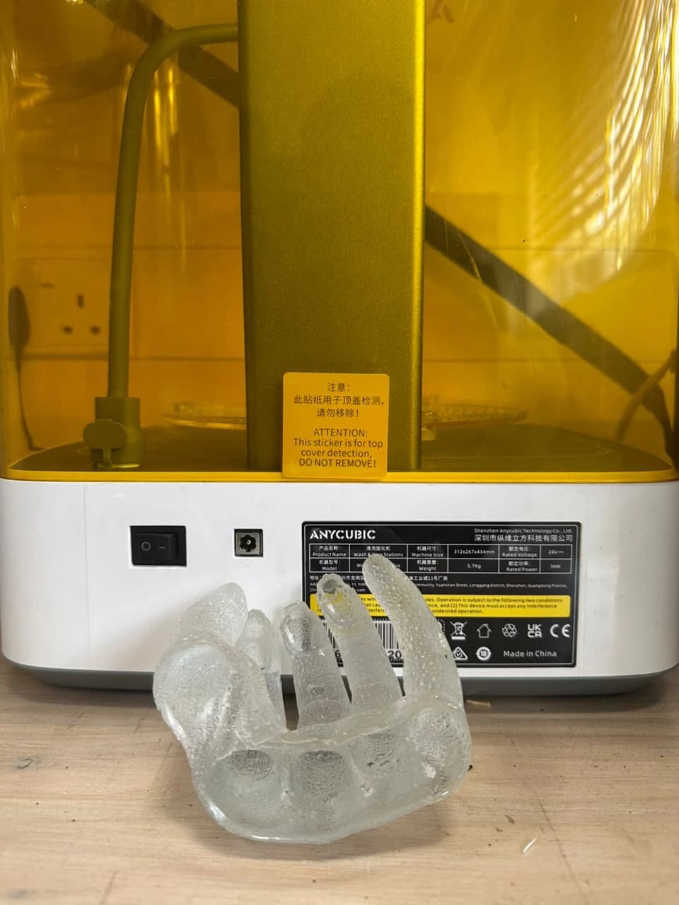 A clear resin cast of a hand